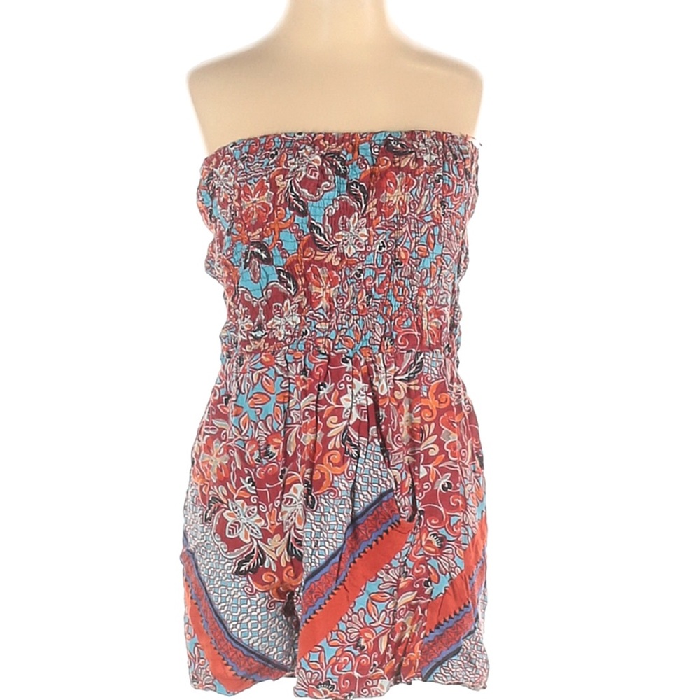 Angie strapless boho romper orange and teal